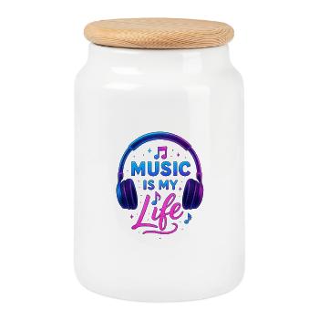 La musique, c’est ma vie, casque néon - Boîte à biscuits avec couvercle en bois - blanc - Devant