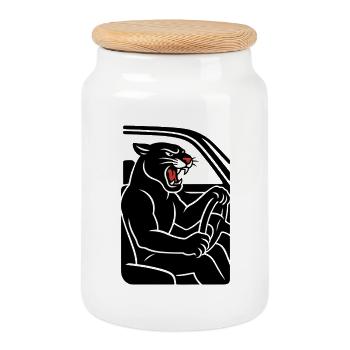 Panther Car - Cookie Jar with Wooden Lid - white - Front