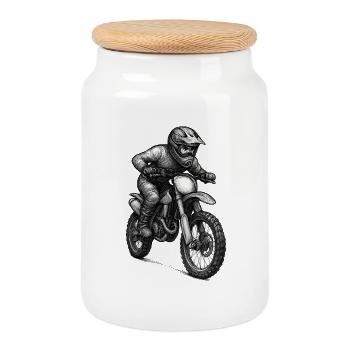 Illustration de pilotes de motocross - Boîte à biscuits avec couvercle en bois - blanc - Devant