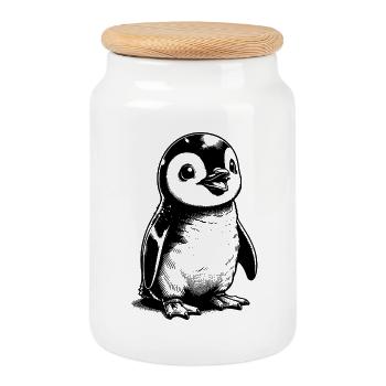 Knuffiger Eisbewohner Baby Pinguin Kinder Style - Keksdose mit Holzdeckel - Weiß - Vorne