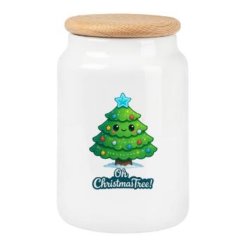 Cuddly Christmas tree with star - Cookie Jar with Wooden Lid - white - Front