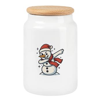 Dabbing Snowman Dab - Cookie Jar with Wooden Lid - white - Front
