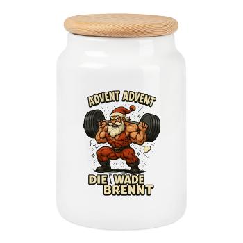 Advent the calf burns Santa Claus - Cookie Jar with Wooden Lid - white - Front