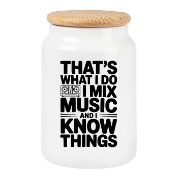 Das ist es, was ich mache. Ich mische Musik und ich weiß Dinge. - Keksdose mit Holzdeckel - Weiß - Vorne