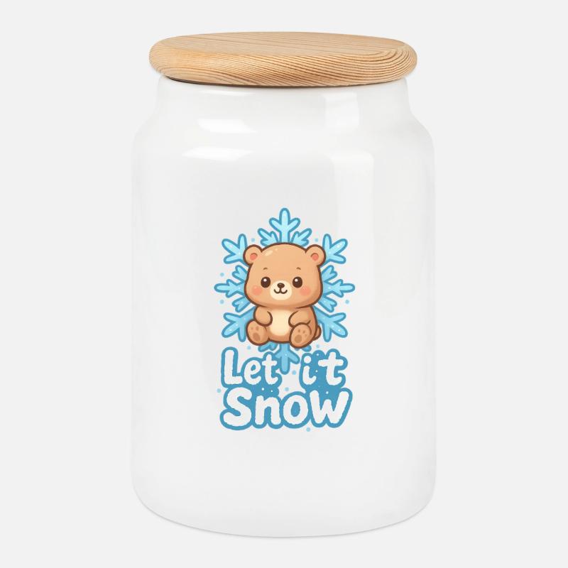 Winterbär Let It Snow - Keksdose mit Holzdeckel - Weiß