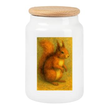Red Squirrel in Classic Oil Painting - Cookie Jar with Wooden Lid - white - Front