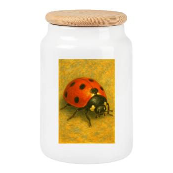 Estampe artistique de la coccinelle rouge - Boîte à biscuits avec couvercle en bois - blanc - Devant