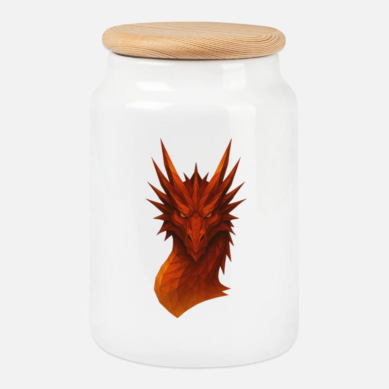 Flammender Lowpoly Drache - Keksdose mit Holzdeckel - Weiß