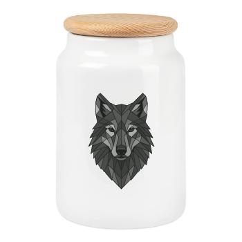 Tête de loup gris géométrique - Boîte à biscuits avec couvercle en bois - blanc - Devant