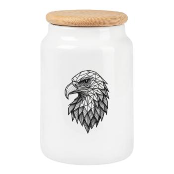Tête d’aigle géométrique – Art en ligne - Boîte à biscuits avec couvercle en bois - blanc - Devant