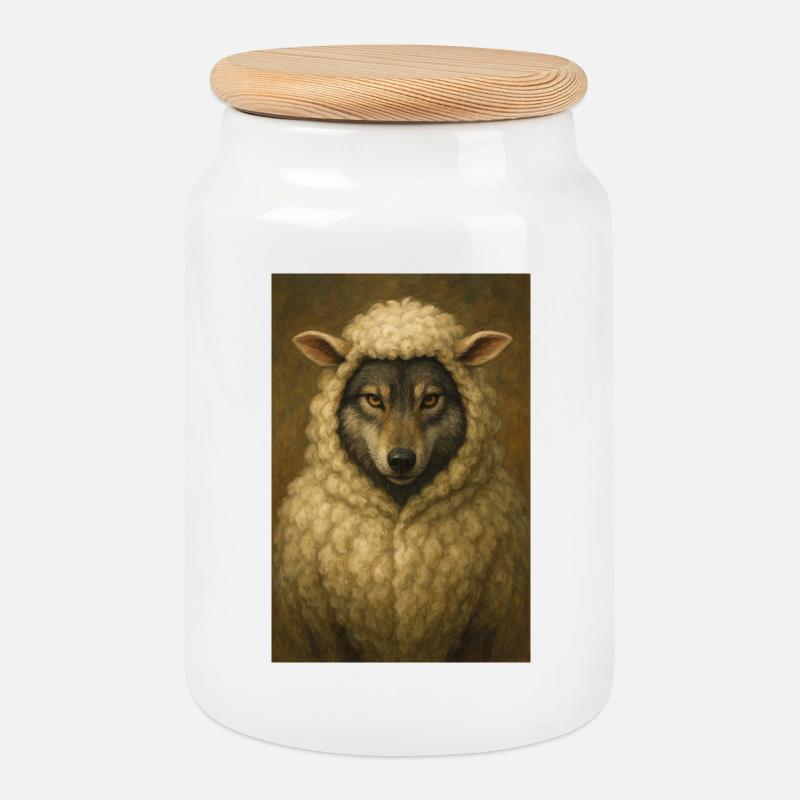 Wolf im Schafspelz - Keksdose mit Holzdeckel - Weiß