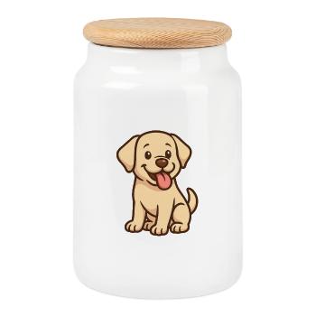 Chiot animé mignon - Boîte à biscuits avec couvercle en bois - blanc - Devant