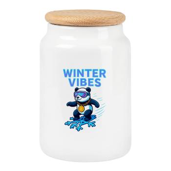Winter Vibes Panda Neon - Boîte à biscuits avec couvercle en bois - blanc - Devant