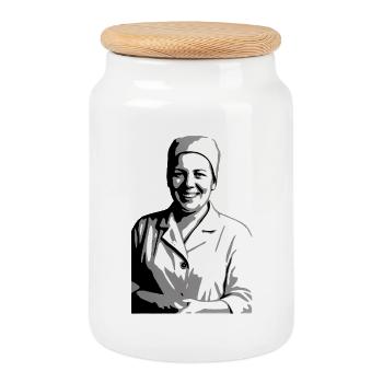 Lächelnde Pflegerin Mama 1970 - Keksdose mit Holzdeckel - Weiß - Vorne