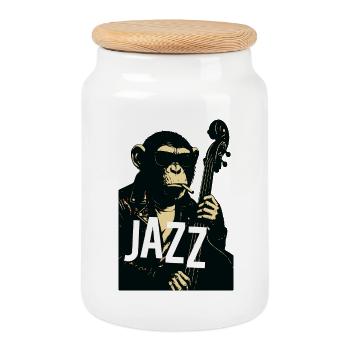 Jazz Monkey Noir Tee - Boîte à biscuits avec couvercle en bois - blanc - Devant