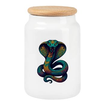 Colorful Cobra Ornament - Cookie Jar with Wooden Lid - white - Front