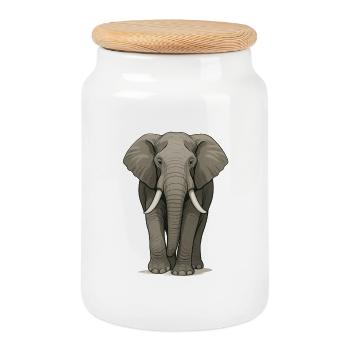 Majestic elephant in detailed illustrations - Cookie Jar with Wooden Lid - white - Front