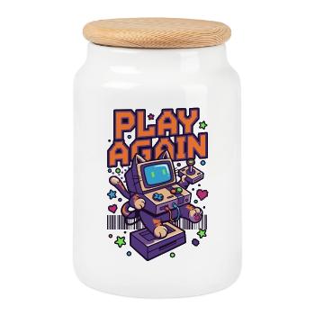 Rejouer : Retro Cat Arcade - Boîte à biscuits avec couvercle en bois - blanc - Devant