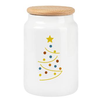Colorful and graphic Christmas tree - Cookie Jar with Wooden Lid - white - Front