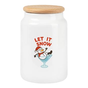 Let It Snow Snowman Cocktail Design - Keksdose mit Holzdeckel - Weiß - Vorne