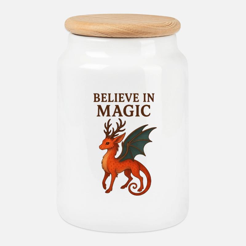 Believe in Magic Drache - Keksdose mit Holzdeckel - Weiß