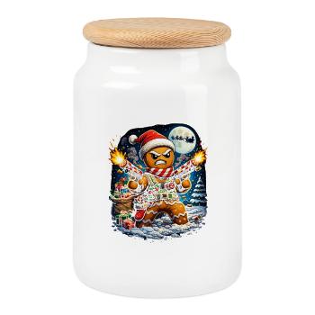 Chevalier en pain d’épices dans le combat de Noël - Boîte à biscuits avec couvercle en bois - blanc - Devant