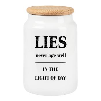 LIES – Typographie à texture fractionnaire - Boîte à biscuits avec couvercle en bois - blanc - Devant