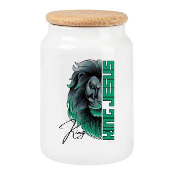 King Jesus - Lion of Judah - Christian - Cookie Jar with Wooden Lid - white - Front
