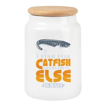 Poisson-chat pêcheur poisson-chat pêchent le poisson-chat - Boîte à biscuits avec couvercle en bois - blanc - Devant