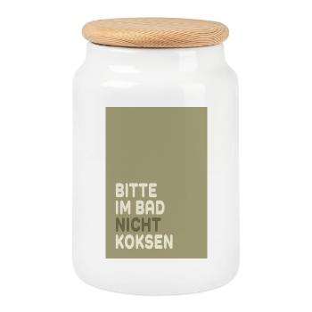 Bitte im Bad nicht koksen – Minimal Humor Design - Cookie Jar with Wooden Lid - white - Front