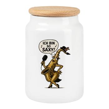 I'm So Saxy – Saxophone Diva - Cookie Jar with Wooden Lid - white - Front