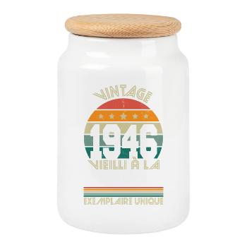 1946 – Vintage – Unique example - Cookie Jar with Wooden Lid - white - Front