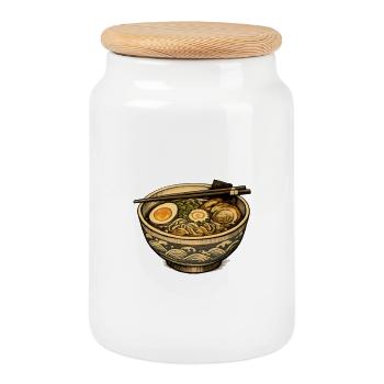 Ramen Noodles - Cookie Jar with Wooden Lid - white - Front