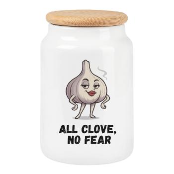 All Clove No Fear – Garlic Comic - Cookie Jar with Wooden Lid - white - Front