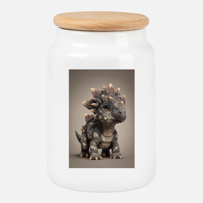 Niedlicher Stegosaurus-Plüsch - Keksdose mit Holzdeckel - Weiß