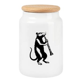 Un rat musicien à la clarinette - Boîte à biscuits avec couvercle en bois - blanc - Devant