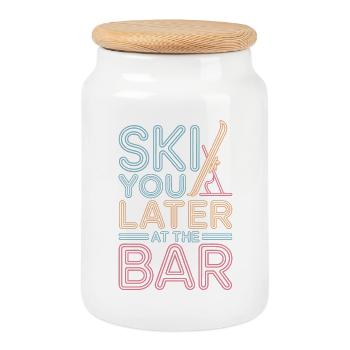 Skier plus tard au bar après ski bar - Boîte à biscuits avec couvercle en bois - blanc - Devant