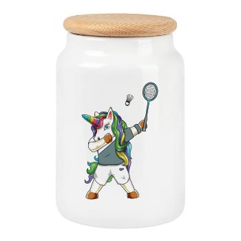 Dabbing Badminton Unicorn Funny Sports Design - Cookie Jar with Wooden Lid - white - Front