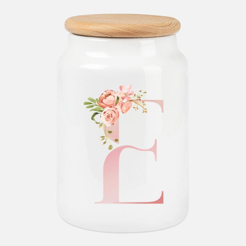 Pastellflorales Monogramm E - Keksdose mit Holzdeckel - Weiß