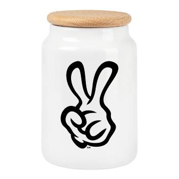Signaux de la main de la victoire (Main gauche / 1C) - Boîte à biscuits avec couvercle en bois - blanc - Devant