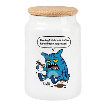Montag? Nicht mal Kaffee hilft - Zooki Monster - Keksdose mit Holzdeckel - Weiß - Vorne