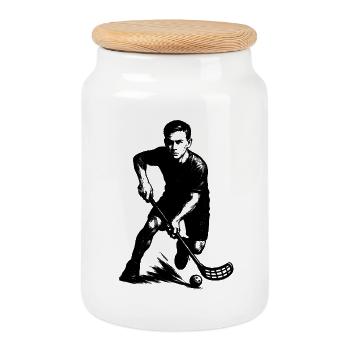 Kurz und klar Floorball - Keksdose mit Holzdeckel - Weiß - Vorne