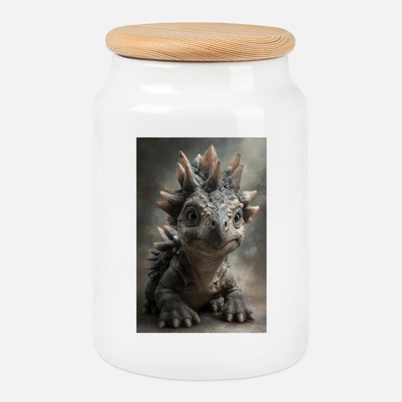 Kleines Stegosaurus-Porträt - Keksdose mit Holzdeckel - Weiß