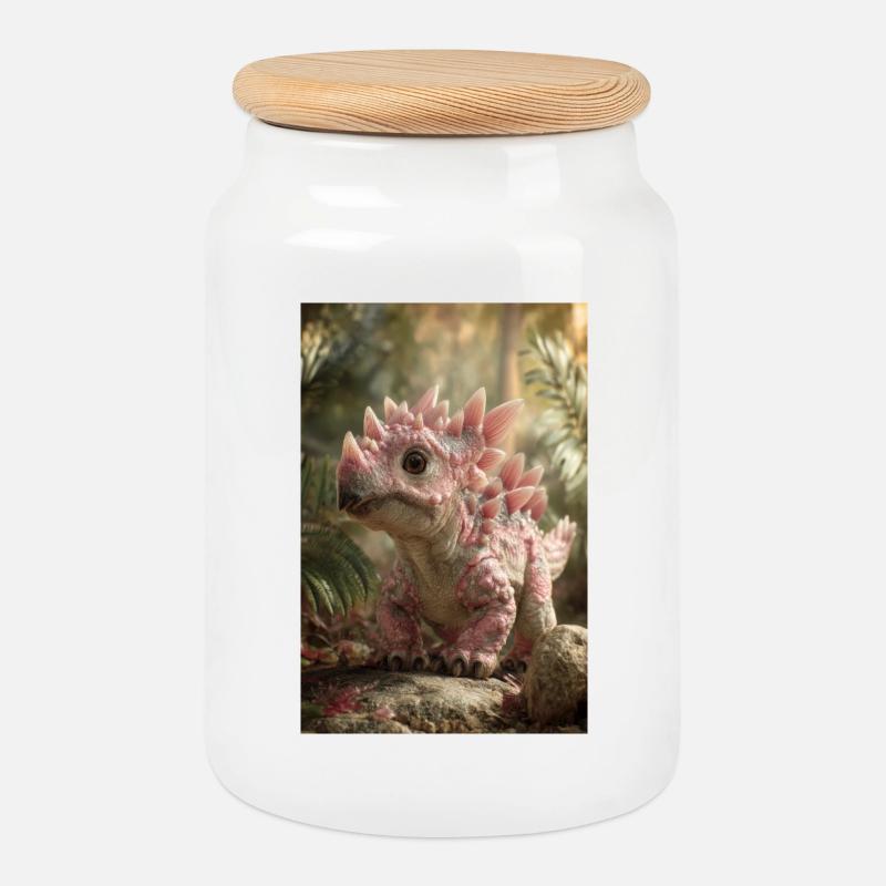 Rosa Stegosaurus im Ember Forest - Keksdose mit Holzdeckel - Weiß