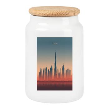 Dubai Skyline in Pastellfarben - Keksdose mit Holzdeckel - Weiß - Vorne