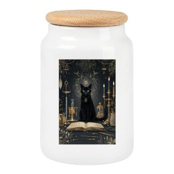 Midnight Cat Alchemist - Cookie Jar with Wooden Lid - white - Front