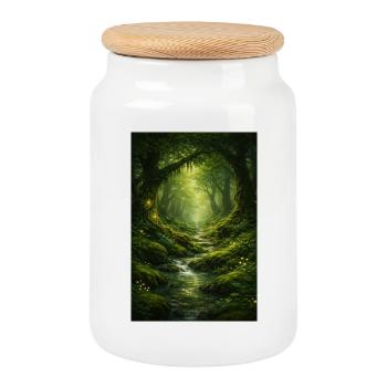 Mystical Forest - Cookie Jar with Wooden Lid - white - Front