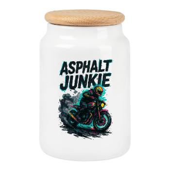 asphalt junkie - moto - Boîte à biscuits avec couvercle en bois - blanc - Devant