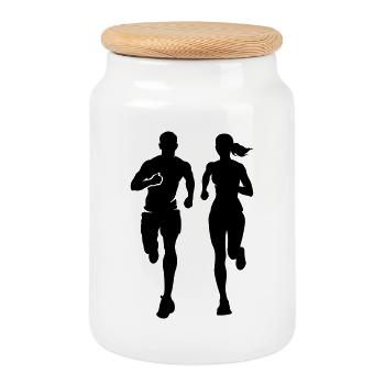 Marathonläufer Team Silhouette Marathon - Keksdose mit Holzdeckel - Weiß - Vorne