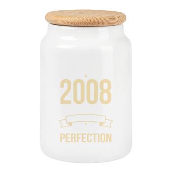 2008 – Aged to perfection - Cookie Jar with Wooden Lid - white - Front